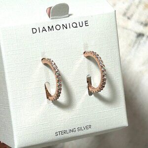 Diamonique New in Box Sterling Silver Rose Pink Gold Hoop CZ Earrings QVC